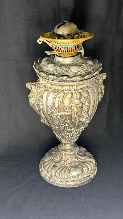 Antique Victorian Oil Lamp with Hand-Painted Globe Shade