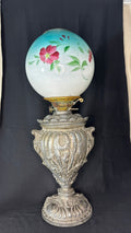 Antique Victorian Oil Lamp with Hand-Painted Globe Shade