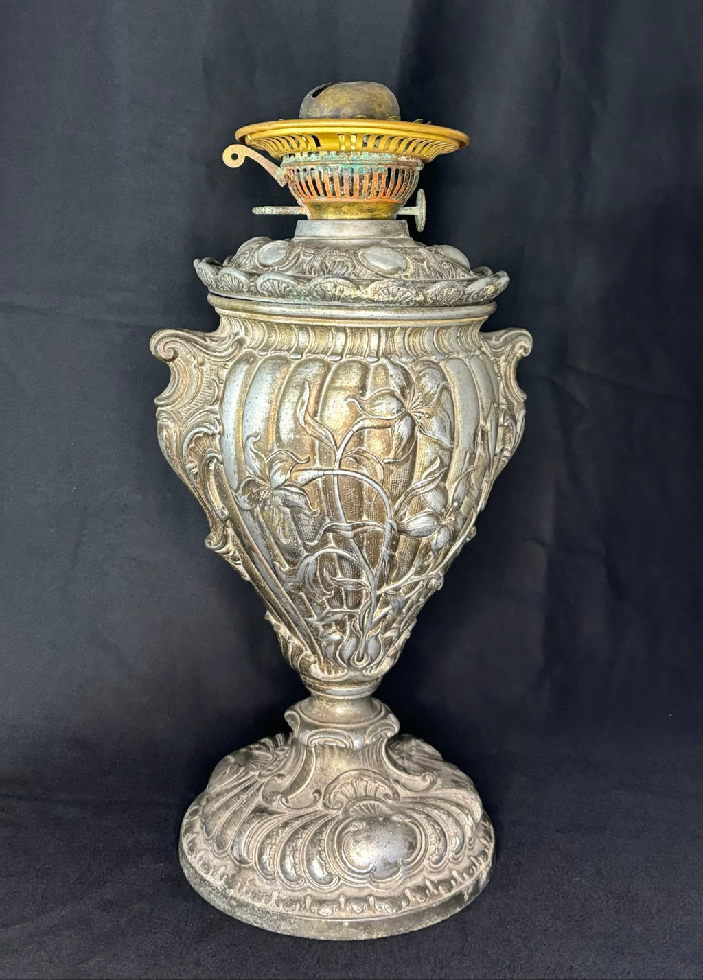 Antique Victorian Oil Lamp with Hand-Painted Globe Shade