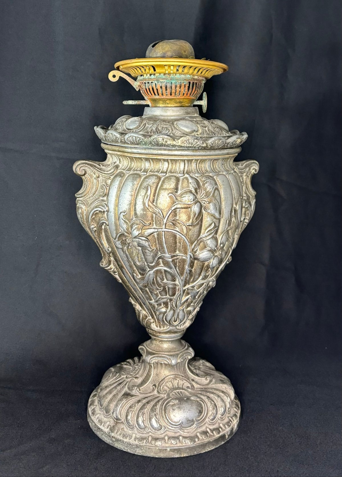 Antique Victorian Oil Lamp with Hand-Painted Globe Shade
