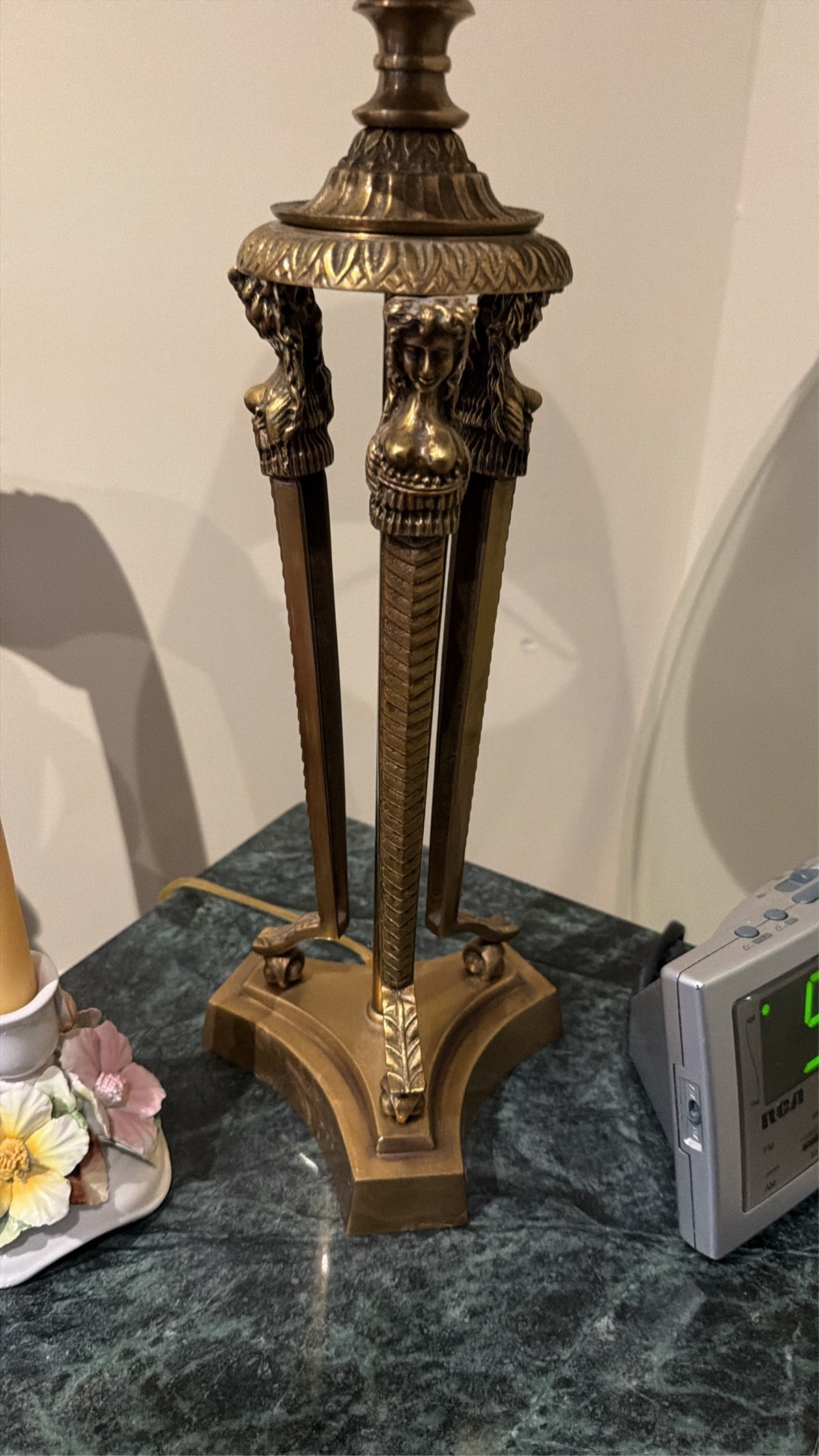 Pair of Figural Brass Table Lamps with Caryatid Bases — Like New