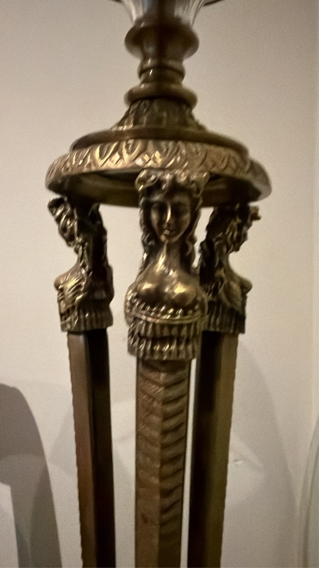 Pair of Figural Brass Table Lamps with Caryatid Bases — Like New